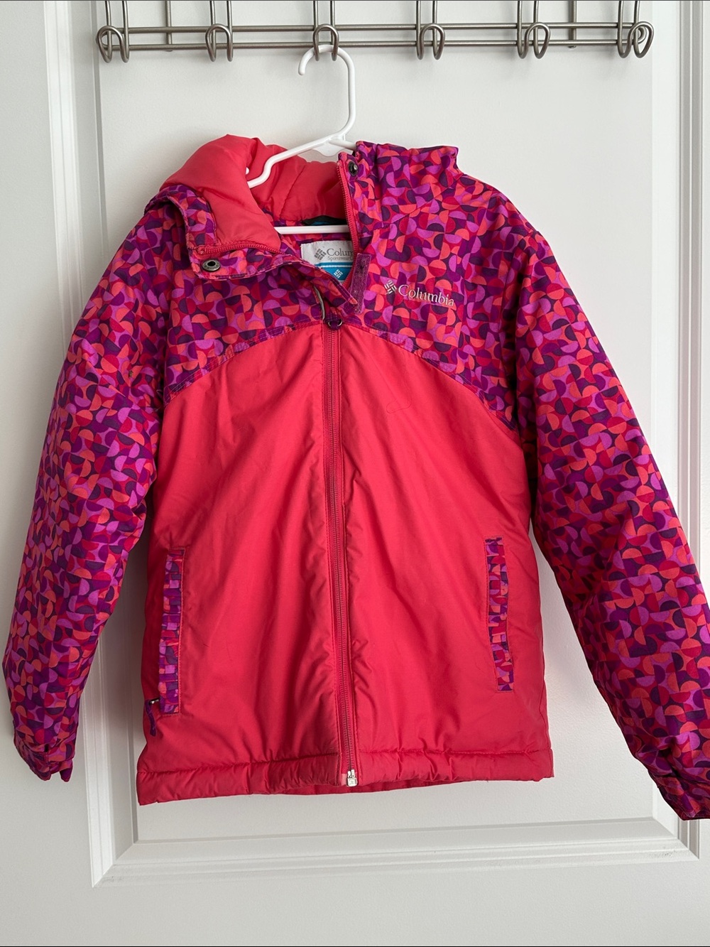Columbia Girls Red and Purple Geometric Puffer Jacket